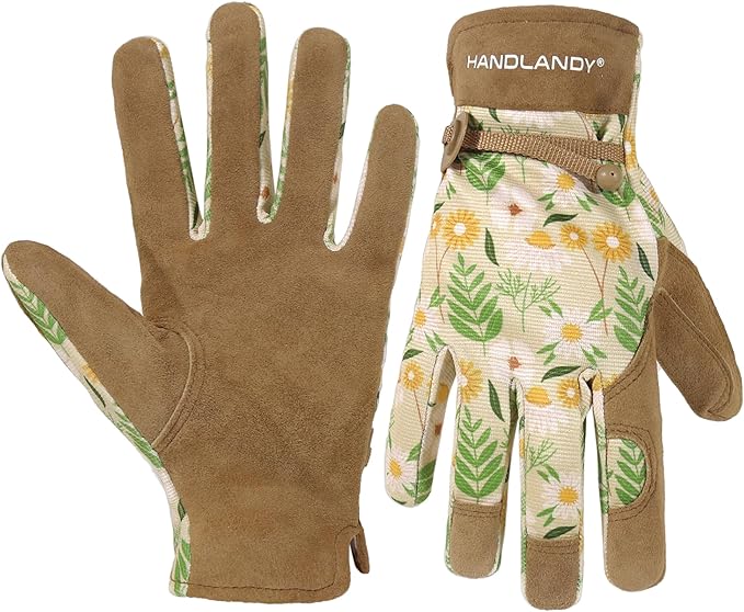 HANDLANDY Gardening Gloves for Women, Breathable Ladies Leather Garden Yard Gloves Best Gift for Gardeners