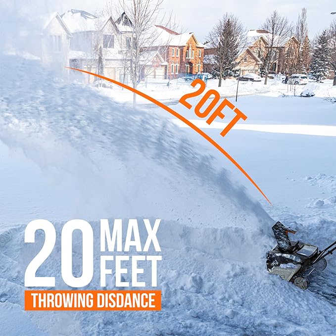 Litheli 2x20V Cordless Snow Blower, 20'' Brushless Electric Snow Thrower with Wheels, 180° Adjustable Chute, LED Lights, 2x4.0Ah Battery Included, Heavy Duty for Driveway Patio