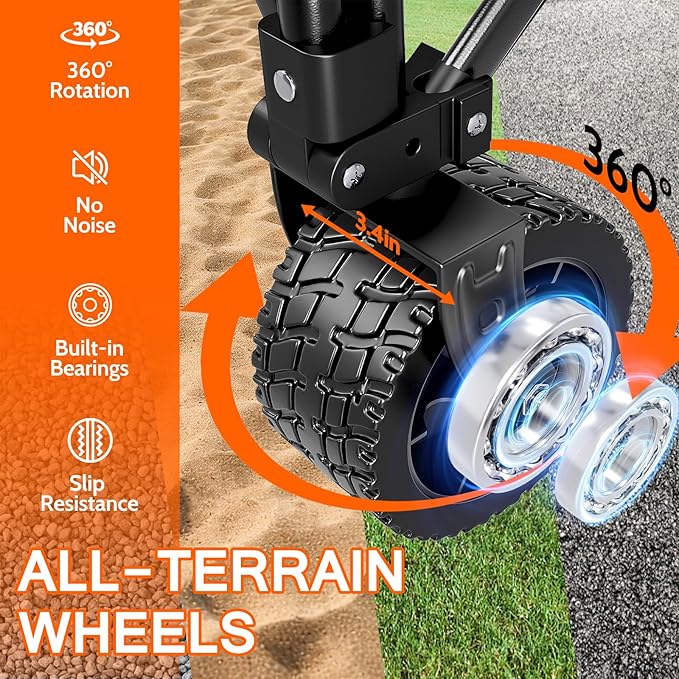 Collapsible Wagon with Big Wheels, Beach Wagons Carts Foldable with All-Terrain Wheels, Large Weight Capacity Heavy Duty Carts with Cup Holders for Camping, Garden, Sports, Grocery Black