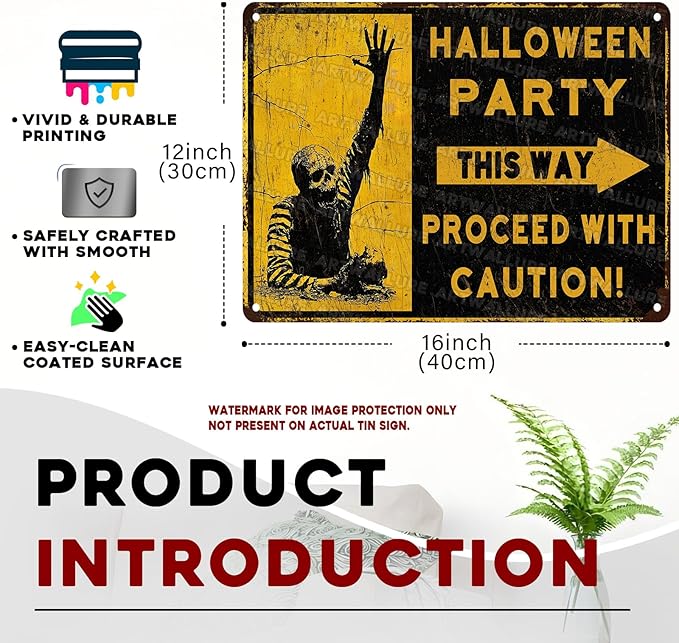 Halloween Party Zombies Vintage Sign Zombies Metal Tin Sign Halloween Decor for Home Bar Kitchen Hotel Dining Room Coffee 12x16inch