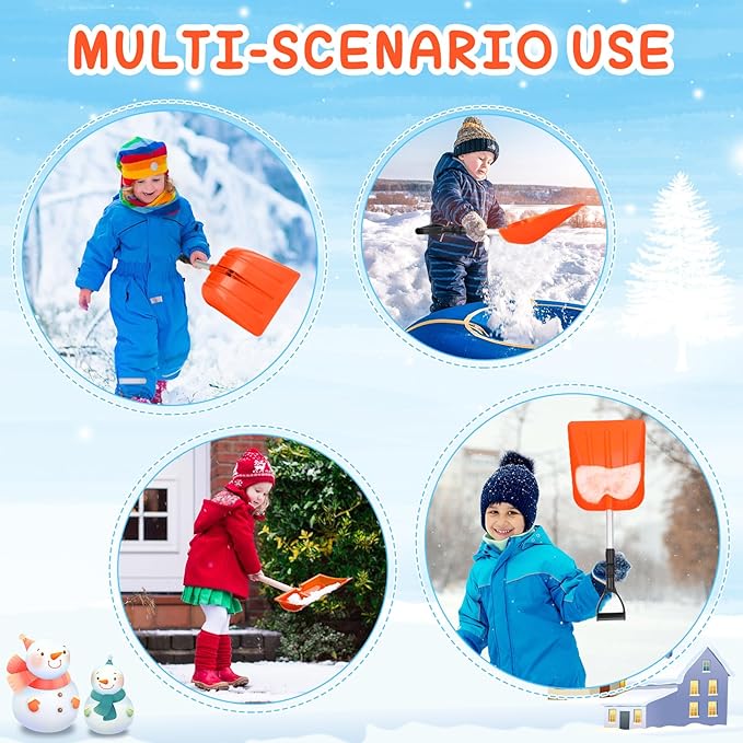 Lasnten 4 Pcs Kid's Snow Shovel Plastic Digging Lightweight Portable Beach Shovels for Kids Boys Girls Home Yard Garden Outdoor Activities Snow Removal(Orange)