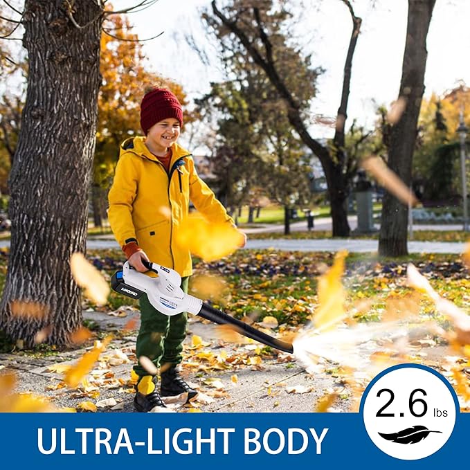 Leaf Blower Cordless, 20V Electric Cordless Leaf Blower with 4000mAh Battery and Charger, 2 Speed Modes, Lightweight Battery Powered Leaf Blowers for Lawn Care, Patio, Blowing Leaves and Snow