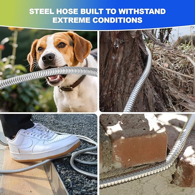 Metal Garden Hose 20 ft – 304 Stainless Steel Water Hose with Brass Fitting, Garden Hoses Flexible, Lightweight, No Kink, Heavy Duty for Outdoor (20 ft)