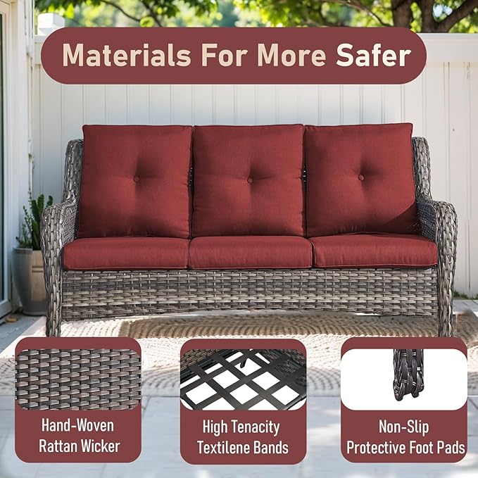 4 Piece Patio Furniture-with 50,000 BTU Gas Propane Fire Pit Table Outdoor Patio Furniture with Swivel Rocker Chairs,Outdoor Couch
