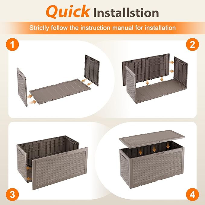 100 Gallon Resin Deck Storage Boxes Outdoor Waterproof, Lockable Outdoor Storage Container for Patio Cushions, Garden Tools, Pool Accessories,Grey