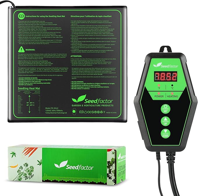 Seedfactor 20" x 20" MET Certified Seedling Heat Mat and Digital Thermostat Combo Set