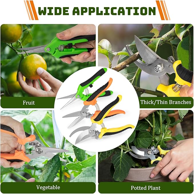 3 Pack Professional Pruning Shears, Stainless Steel Garden Scissors with Rust-Resistant Blades, Ergonomic Handles for Gardening, Bonsai,Plant Care & Rose Trimming By GLVSAE