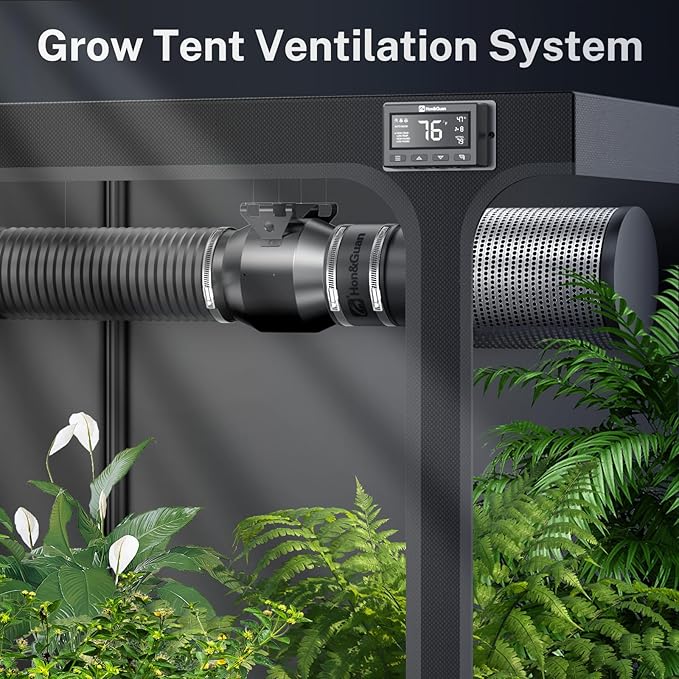 Hon&Guan 4 Inch 212 CFM Air Filtration PRO Kit for Grow Tent Ventilation System, 4" Inline Duct Fan with EC Motor, Smart Temperature Humidity Controller, 4" Carbon Filter & 8 Ft Ducting