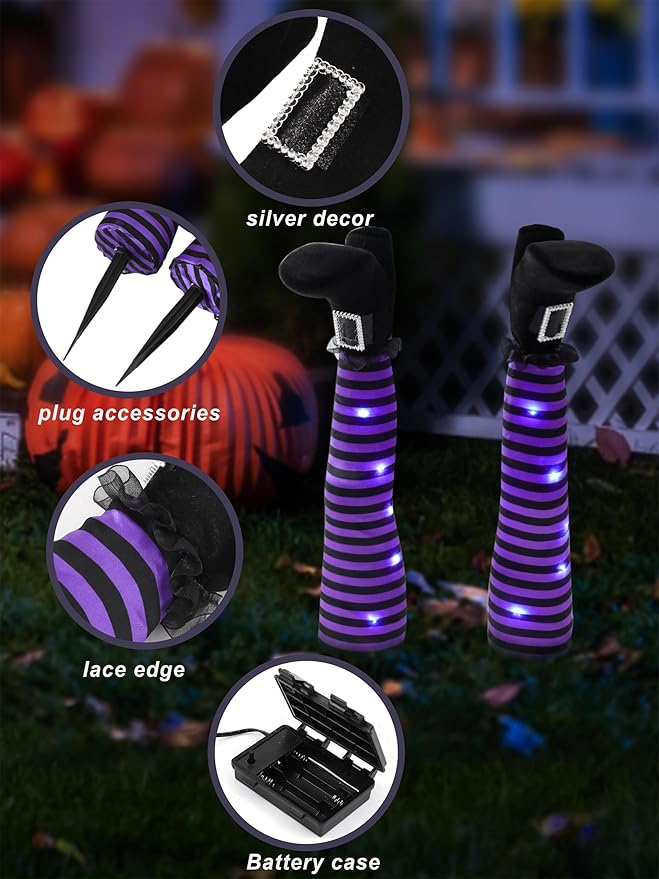 Halloween Witches Legs Decor Leg Yard Stakes Stake Wreaths Feet Door Crashing Garden Party Porch Wicked Hanging House Foot Outdoor Decorations (Purple)