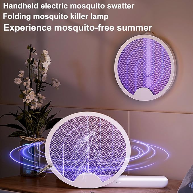 Electric Fly Swatter 4000V, Bug Zapper Racket Indoor with USB Rechargeable, Mosquitoes Trap Lamp Rechargeable with 1200mAh Battery for Indoor Mosquito Bat, Fruit Fly Killer for Home