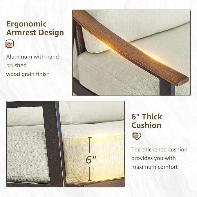 NATURAL EXPRESSIONS 4 Pieces Patio Furniture Set, Outdoor Furniture Sofa Sectional Modern Metal Patio Conversation Set with High Back Wicker Backrest & Loveseat for Balcony, Backyard, Deck, Porch