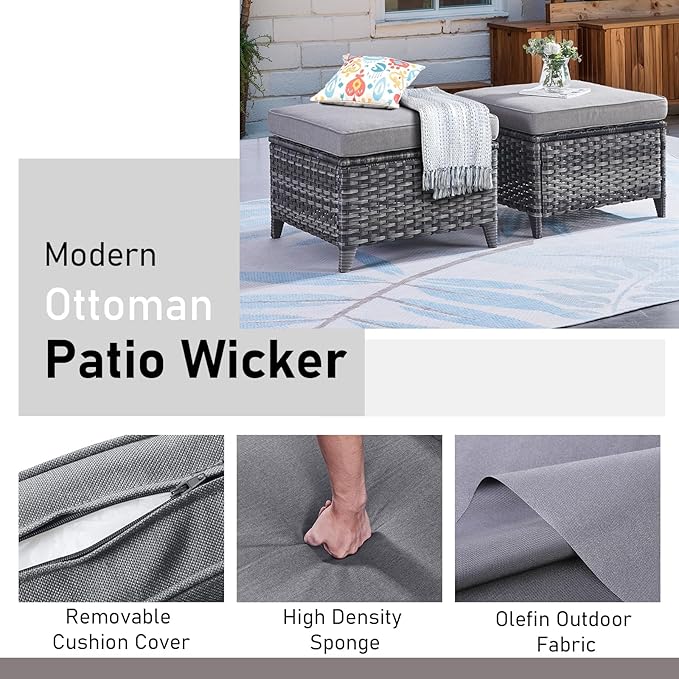 Wicker Outdoor Conversation Set-6 Pieces Outdoor Wicker High Back Couch with Swivel Rocker Chairs Patio Furniture for Deck Poolside Backyard-Grey/Grey