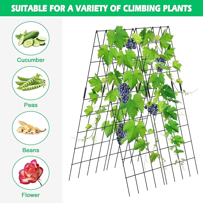 DoCred Cucumber Trellis, 59" High 2 Pack Foldable A Frame Trellis for Raised Bed Climbing Plants, Vegetables, Includes Plant Support Clips, Twist Ties, Plastic Ties- Made from PVC-Coated Steel