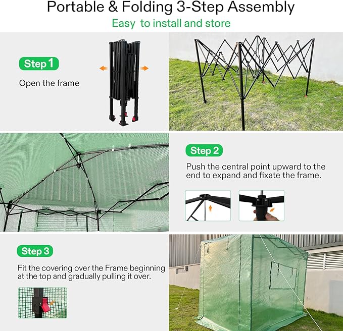VIVOSUN 8'x6' Portable Walk-in Greenhouse with PE Cover, Instant Pop-up and Walk-in Folding, Roll-Up Zipper Entry Doors and 2-Side Viewing Windows, Easy Setup for Plants Outdoor