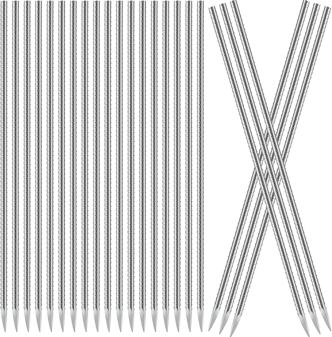 Gisafai 24 Pcs 12 Inch Ground Rebar Stakes Heavy Duty Ground Anchors Steel Plant Support Garden Stake Long Straight Metal Spikes with Chisel Point End for Concrete Timber Garden Plant Tent