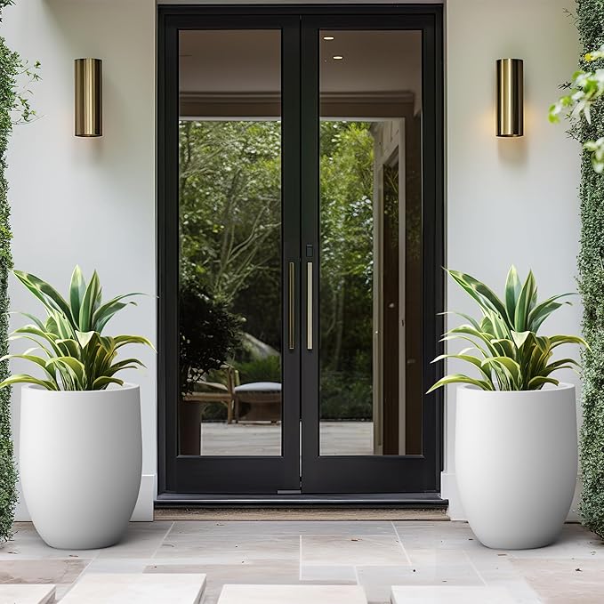 Kante 21.7 Inch Tall Concrete Planter, Large Indoor Outdoor Plant Pot with Drainage, Smooth White Finish with Aqua Blue Interior, Ideal for Porch, Home, Garden, Patio