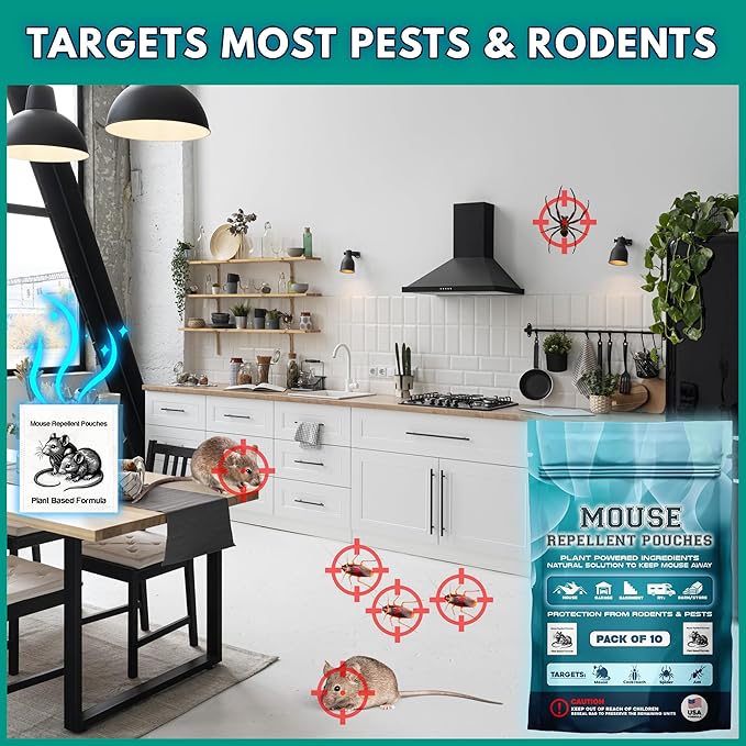 Extra Strong 10Pack Natural Mouse Repellent Pouches Botanical Mice Repellent Pouches Rodent-Repelling Pouches for Indoor and Outdoor Pest Control Pouches for Home Attic Office Shed Barn Storage/RV