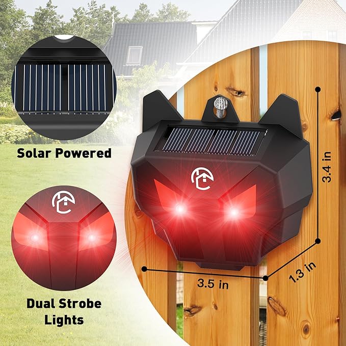 Solar Nocturnal Animal Repeller with Red LED Flashing Lights – Effective Coyote, Raccoon, Skunk, Deer & Hawk Deterrent – Waterproof Predator Lights for Yards, Gardens & Chicken Coops