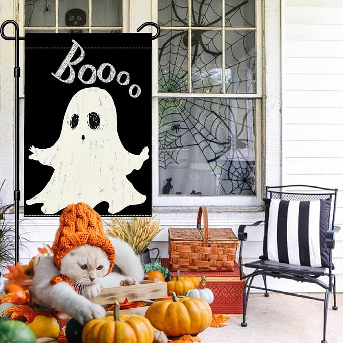 Halloween Ghost Garden Flag 12x18 Inch Double Sided Outside Boo Black Holiday Yard Outdoor Decoration
