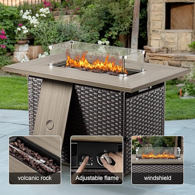 4 Piece Patio Furniture-with 50,000 BTU Gas Propane Fire Pit Table Outdoor Patio Furniture with Swivel Rocker Chairs,Outdoor Couch