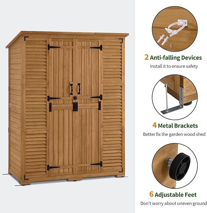 Macrout Large Outdoor Storage Cabinet with 6 Shelves (4.8 x 2.2 x 6.5 ft), Outside Storage Shed with Lock, Wooden Garden Shed for Yard Patio Lawn, 1738 (Natural)