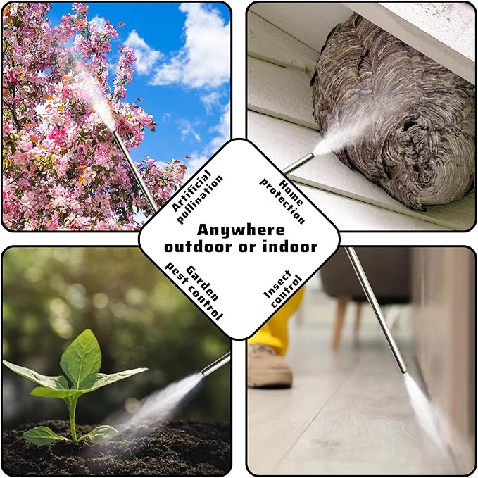 Push-Pull Air Pump Powder Duster Sprayer for Diatomaceous Earth, Delta Dust,and Powder Coating,Length Adjustable from 19" to 44",Transparent Tank & Stainless Steel Rod,Efficient Powder Distribution