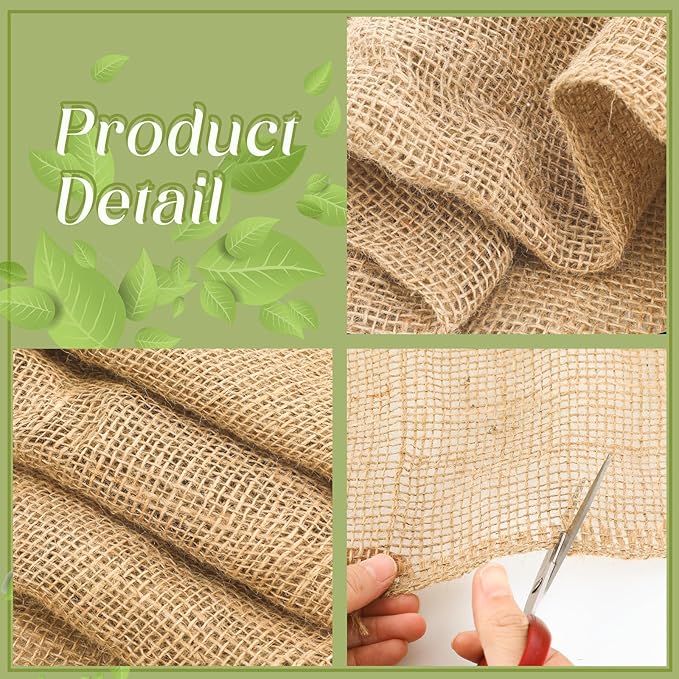 Buryeah 40 Inch x 33 ft Burlap Fabrics Roll Natural Jute Burlap Garden Tree Wrap Outdoor Weed Barrier DIY Fall Halloween Craft Winter Frost Plant Landscape Blankets Cloth for Plant Gardening Shrubs
