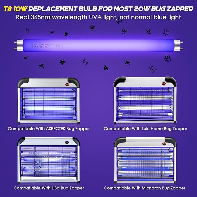 Qualirey 12 Pack Bug Zapper Replacement Light Bulbs 10W for 20W Indoor Bug Zapper, BL T8 F10W 13Inch Light Tube Compatible with Aspectek, Liba, Micnaron, Lulu Home and Other 20W Mosquito Lamp