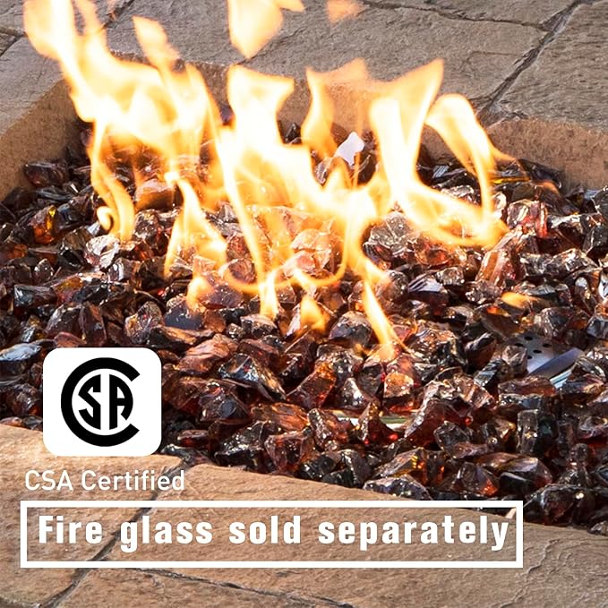 COSIEST Outdoor Propane Fire Pit Table w Faux Brown Ledgestone 32-inch Square Fire Table, CSA Certified, 50,000 BTU Stainless Steel Burner, Free Lava Rocks, Fits 20lb Tank Inside