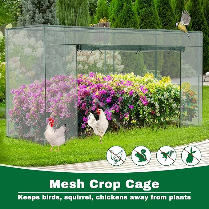 Crop Cages for Garden Plant, 11.8x3.9x6 Ft Plant Protection Netting Tent with Zippered Door, Raised Bed Cover, Garden Bed Cover with Frame, Wind-Resistant Plant Cages for Outdoor Plants