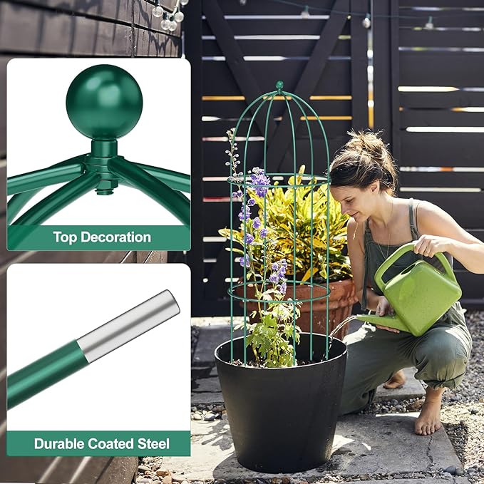 3 Pack Metal Plant Cage Support, 47" H Peony Support Tomato Cage Garden Obelisk Trellis Rose Trellis Support Tower Obelisk Garden Trellis for Clematis Vine Jasmine Support Outdoor Indoor