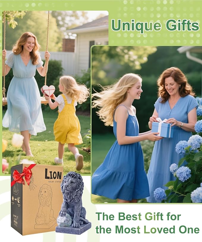 Lion Statue for Garden Decor: Outdoor Figurines Sculpture with Ball for Lawn Patio Yard Balcony - Gifts for Mom Grandma Women