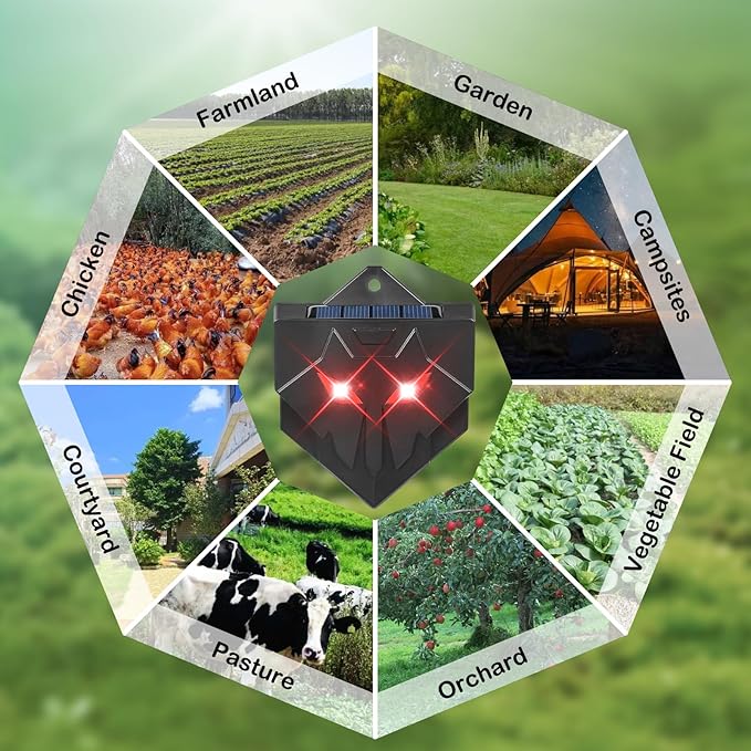 Solar Nocturnal Animal Repellent Outdoor 4 Pack Predator Eyes Coyote Deterrent Skunk Repellent for Yard with Red LED Lights for Deer Fox Raccoon Animal Repeller Device for Chicken Coop Farm Garden (4)