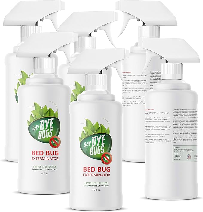 Bed Bug Spray for Getting Rid of Bed Bugs Permanently. Say Bye Bugs - a Non-Toxic, Kill on Contact Bed Bug Treatment That Doesn't Stain & is Odor Free. Simply Shake & Spray (6X 16oz).