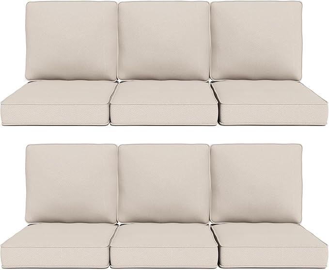Outdoor Chair Cushions 23" x 24" x 4", Patio Deep Seat Replacement Cushions Set with Zippered Removable Cover, Weather-Resistant Olefin Fabric for Garden Chair Sofa Couch, Set of 6, Beige