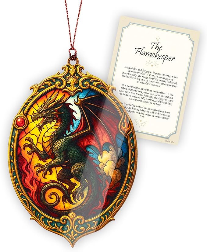 Fire Dragon Ornament – dragon ornament – fantasy gifts – mythical decor – christmas ornament – Suncatcher effect window hanging – Car Hanging