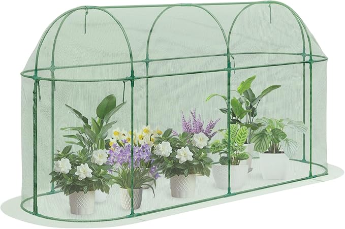Aoodor 10 x 3 x 5 Ft Plant Protection Grow Tent Arched Roof Crop Cage with Side Netting Zippered Door for Protect Plants, Herbs, Fruits, Green