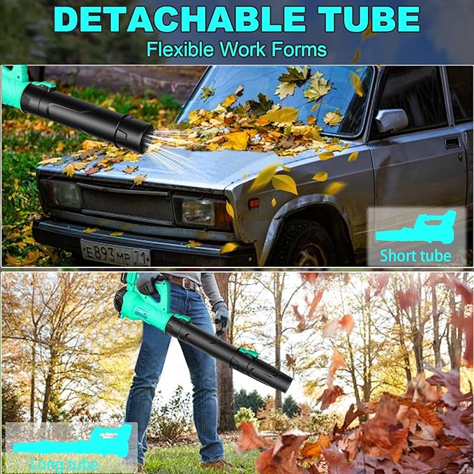 FTOP Leaf Blower Cordless with 2 Batteries and Fast Charger, 6 Speed Mode, 21V Electric Garden Blower for Lawns, Gardens, Yard, Deck, Snow, Leaves Cleaning -Variable Speed (Cyan)