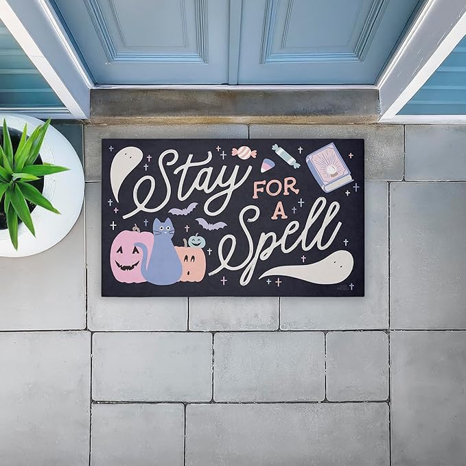 Stupell Industries Stay for Spell Pastel Halloween Welcome Printed Outdoor Unwoven Door Mat, Design by Laura Marshall