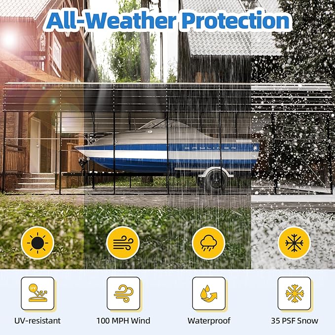 YOLENY 14x30 FT RV Carport, Heavy Duty Metal Carport with Reinforced Metal Frame & Galvanized Roof, Weather-Resistant Car Shelter for RV, Cars, Trucks, Boats, SUVs, and Tractors, Gray