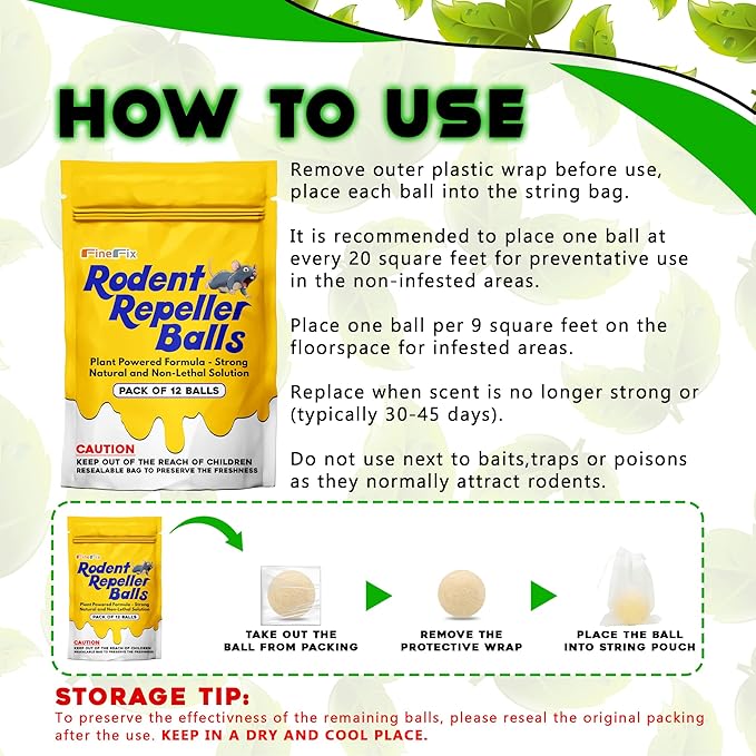 FINEFIX Moth Balls for Outdoor Use Rodents Pack of 12 Best Deterrent for Rats Mothballs Rat Repellent for Outside are Best Products to get rid of mice Permanently from Home Garage Barn Boat RVs etc