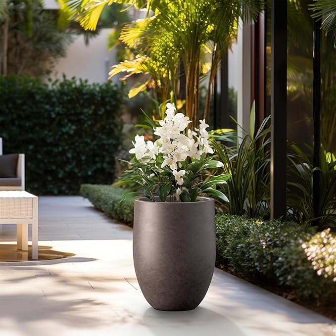 Kante Tall Concrete Planter, 21.7-Inch Height Weathered Brown Large Indoor Outdoor Plant Pot with Drainage Hole for Patio Garden Home, Modern Decor for Flowers and Tree