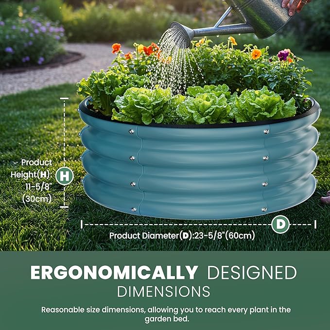 Round Galvanized Raised Garden Bed Kit, 2 Pcs 2 x 2 x 1ft Teal Blue Galvanized Garden Boxes, Outdoor for Vegetables