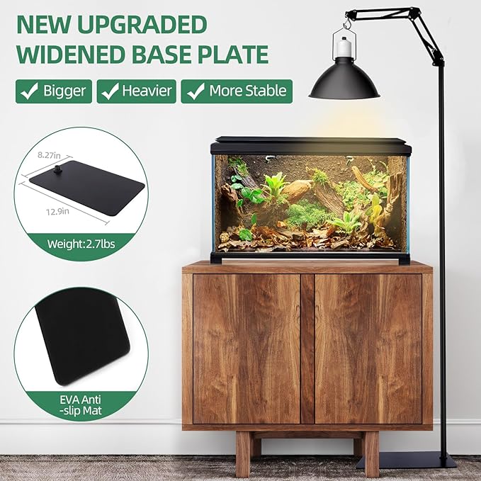 Reptile Lamp Stand Adjustable Height 15.7-73.6inch with 360°Adjustable Swing Arm Heat Lamp Stand Plant Floor Light Holder for Bearded Dragon Turtles Snake and Chicks