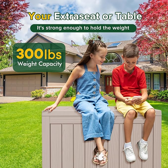 45GAL Brown Outdoor Storage Deck Box with Lock Hole- Waterproof, SGS - Tested UV Protection, Perfect for Storing Patio Pillows and Pool Floats, Sturdy Design for All - Weather Use