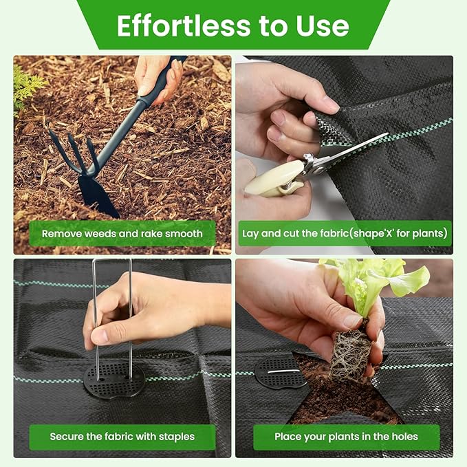 Weed Barrier Fabric, 4x300ft Landscape Fabric, 3.2oz Heavy Duty Durable Woven Geotextile Fabric, High Permeability Ground Cover Mat, Driveway Fabric, Garden Weed Control Cloth with 20 U-Securing Pegs