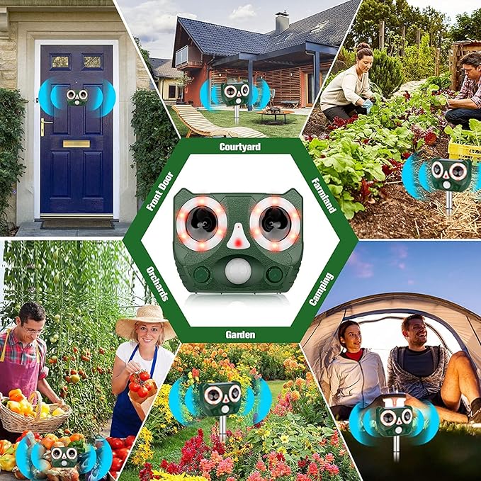 Solar Ultrasonic Animal Repellent, Waterproof Cat Deterrent Outdoor Solar Animal Repeller Motion Detection, Deer Repellent Devices Repel Cat Squirrel Rabbit Bird Dog Raccoon Skunk for Yard Farm Garden