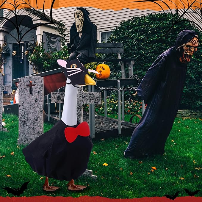 Outus Halloween Goose Outfits Funny Black Cat Outfit for Porch Goose 23inch Lawn Geese Cat Clothes Holiday Costume for Halloween Outdoor Yard Garden Decor
