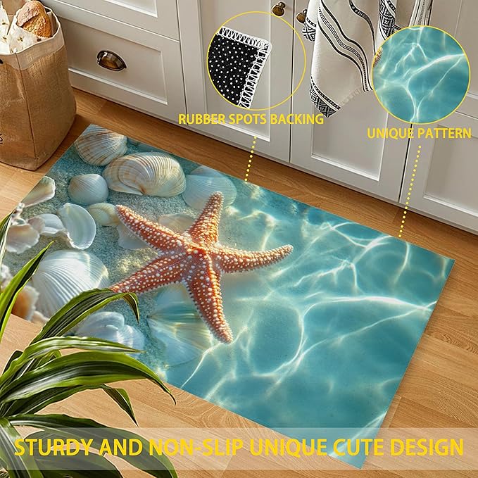 Welcome Mat Indoor,Starfish Front Door Mat,Summer Sea Shells Entryway Rug for Porch Patio Non-Slip Outdoor Entry Doormat for Back Door Outside Entrance Hallways,30 x 17 Inch