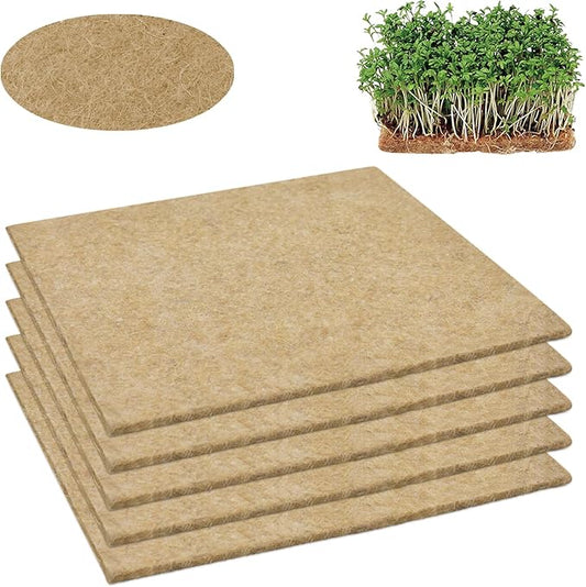 Halatool 5Pads Jute Grow Mat,Natural Hemp Mats for Growing Microgreens,10" X 10" Hydroponic Grow Pads for 1010 Micro Greens Growing Trays,Indoor Sprouting kit for Wheatgrass Sprouts